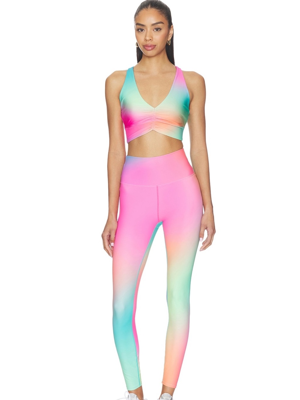 Beach Riot Gradient Ruched V-Neck Crop - Pink, Aqua & Peach - Picture 4 of 4